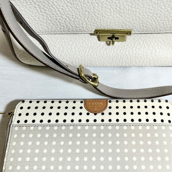 Fossil Bundle Pebbled Leather Crossbody, Satchel, Messenger Handbag + Wallet - Picture 9 of 13